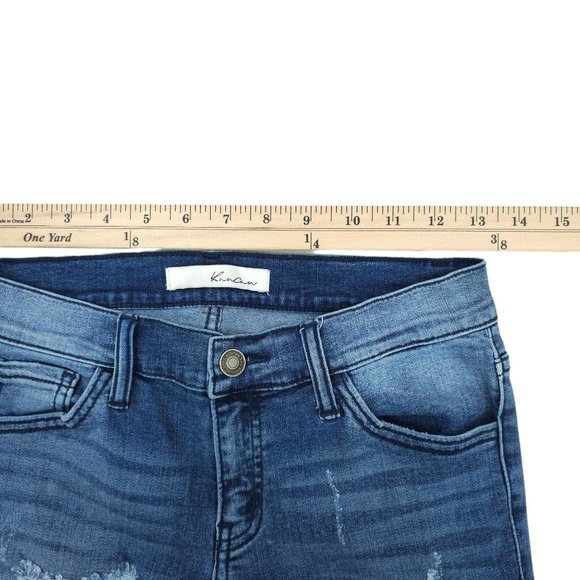 Kancan Moto Jeans Capri Distressed Stretch Frayed Hem Size 5 / 26 LowRise Skinny - Picture 7 of 12